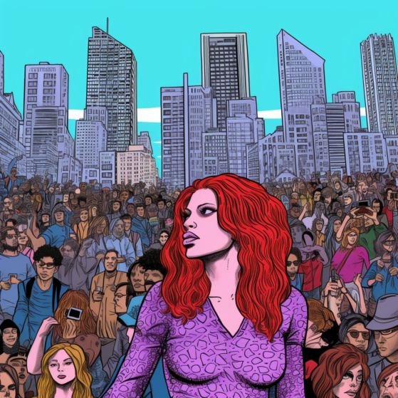 cartoon of a single adult at a chicago music festival