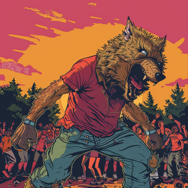 Angry werewolf at a festival